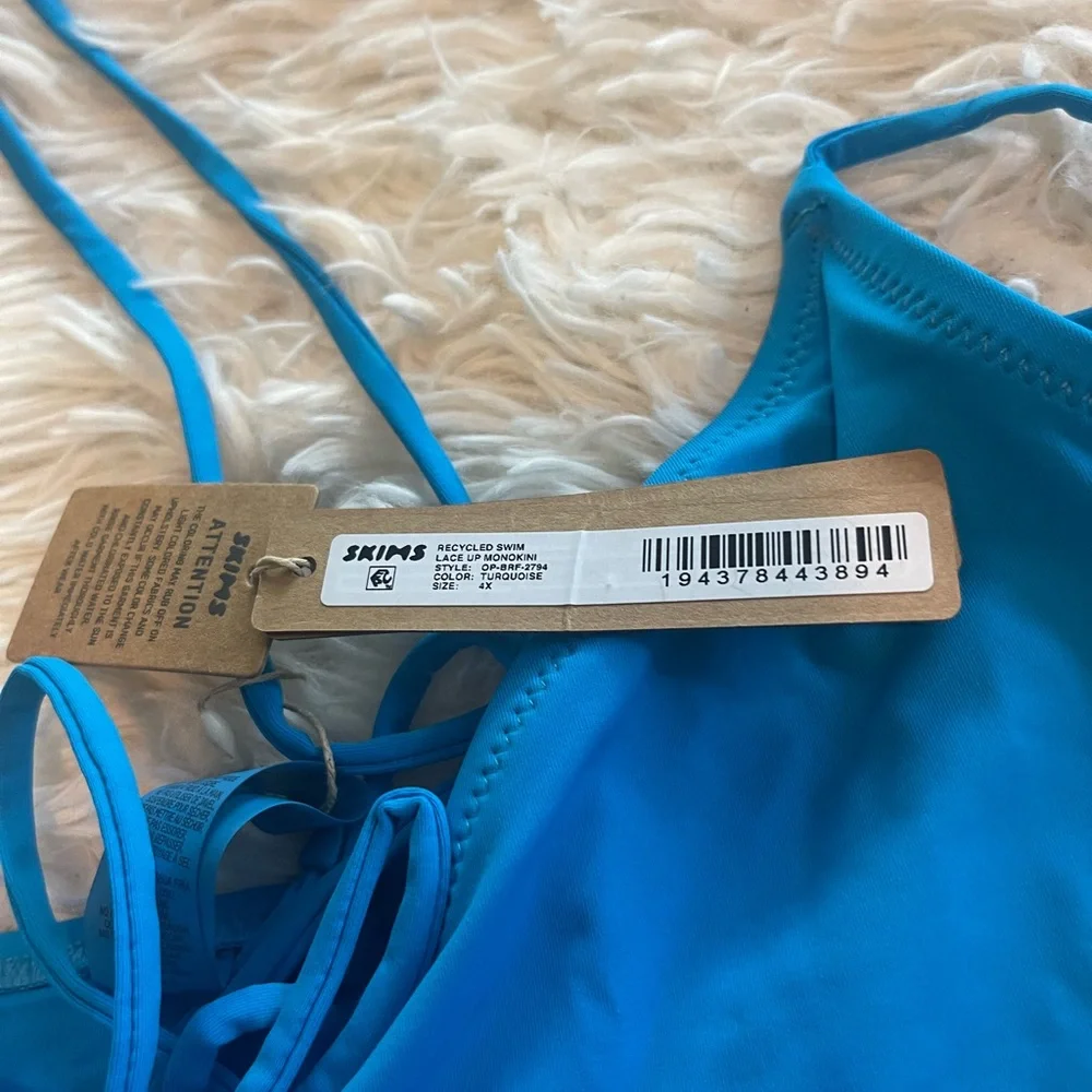 Skims NWT lace up swim suit turquoise SZ 4X